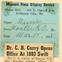 Dr. C. B. Curry Opens Office at 1803 Swift