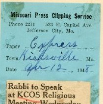 Rabbi to Speak at KCOS Religious Meeting Wednesday