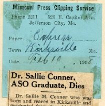 Dr. Sallie Conner, ASO Graduate Dies