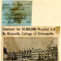 Contract for $1,000,000 Hospital Let By Kirksville College of Osteopathy
