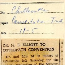 Dr. M E. Elliott to Osteopath Convention