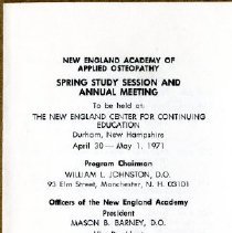 New England Academy of Applied Osteopathy Meeting Program