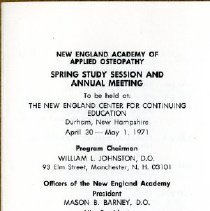 New England Academy of Applied Osteopathy Meeting Program