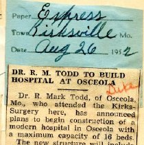 Dr. R. M. Todd to Build Hospital at Osceola