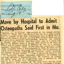 Move by Hospital to Admit Osteopaths Said First in Mo.