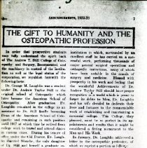 The Gift to Humanity and the Osteopathic Profession