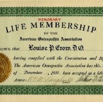 Louise Crow Membership Certificate