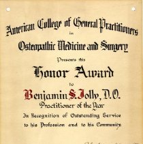 Benjamin Jolly Honor Award