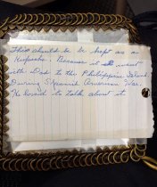 Note On Back Of Mirror Holder From His Wife