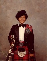 Portrait of Christine Martin with Bagpipes