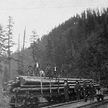 Load of piling on RR cars, Cow Creek