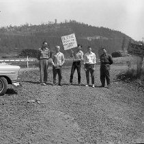 Lumber mill workers on strike, ca 1956