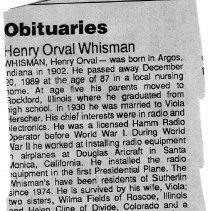 Henry Orval Whisman obituary