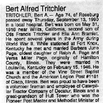 Bert Alfred Tritchler obituary