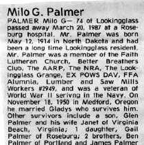 Milo G. Palmer obituary