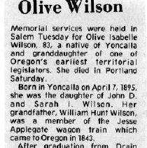 Oliver Isabelle Wilson obituary