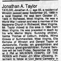 Jonathan A Taylor obituary