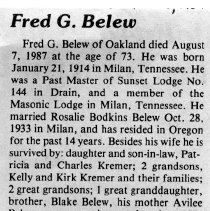 Fred G. Belew obituary