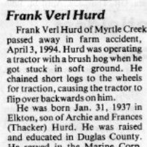 Frank Verl Hurd obituary