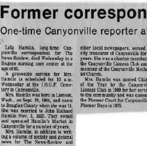 Death article Lela Hamlin