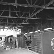 Loading lumber into railroad car