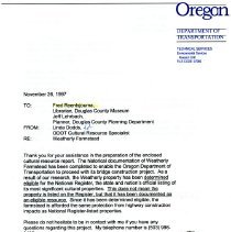 Cultural resources report and Section 106 finding of no adverse effect on the Weatherly Farmstead at Weatherly Creek Scottsburg Vicinity, Oregon