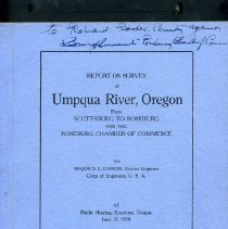 Report on Survey of Umpqua River, Oregon, from Scottsburg to Roseburg ; for the Roseburg Chamber of Commerce