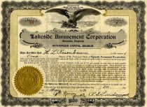 Lakeside Amusement Corporation Stock Cerfiticate, front