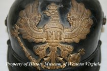 Closeup of WWI German helmet.