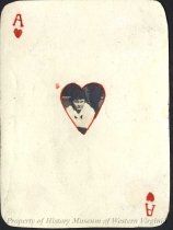 Woman, picture within handmade ace of hearts