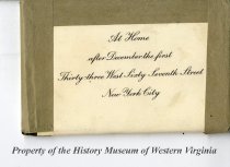 Engraving plate for the 'At Home' card included with the wedding invitation for Josephine Gale and Allen Palmer