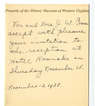 Letter of acceptance from Mr. and Mrs. J.W. Comer