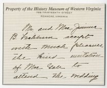 Letter of acceptance from Mr. and Mrs. Junius B. Fishburn