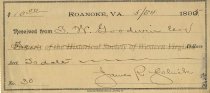 Receipt by James R. Schick for payment on account paid by T. W. Goodwin, E