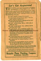 Roanoke Photo Finishing Envelope