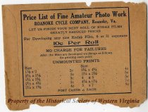 Roanoke Photo Finishing Envelope