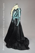 1895 Black and turquoise silk two piece dinner gown