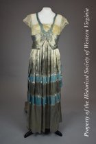 1916 blue and silver lame rose gown