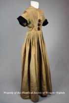 1840s bronze moire dress with velvet trim