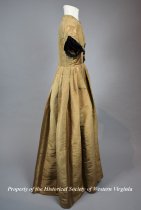 1840s bronze moire dress with velvet trim