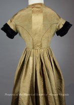 1840s bronze moire dress with velvet trim