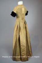 1840s bronze moire dress with velvet trim