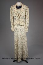 1940s white floral silk dress and jacket with matching hat