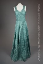 1930s aqua and silver lamé tulip gown