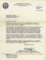 Bill of Exchange sent from the Claims Section of the Marine Corps to Owen Keith Hall