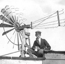 Jonas H. Nyce with windmill, ca. 1905