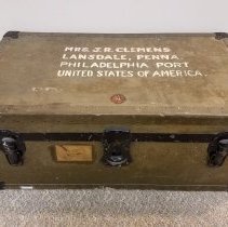 Travel trunk used by Jacob R. & Mildred Clemens, late 1940s
