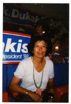 Maggie Gee at a Michael Dukakis event