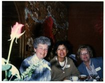 Three women at a table (unknown, Maggie Gee, Pat Denton(?))