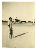 Maggie Gee in an airfield